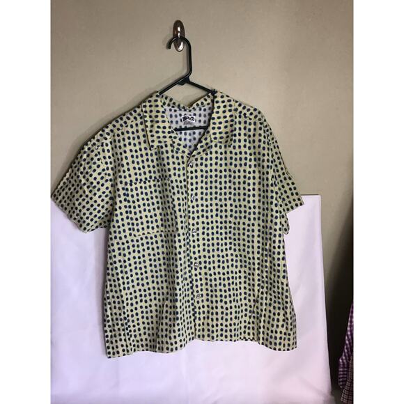 Target Brand Mens Summer Button down short Sleeve Shirt Sz. XL NWT Yellow/Green - Picture 5 of 11